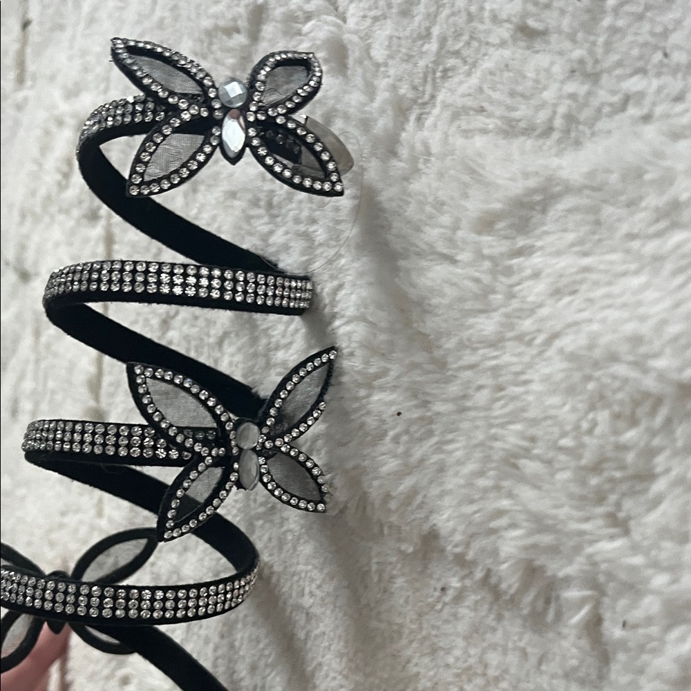 Black Rhinestone Wrap Heels - Picture 4 of 6
